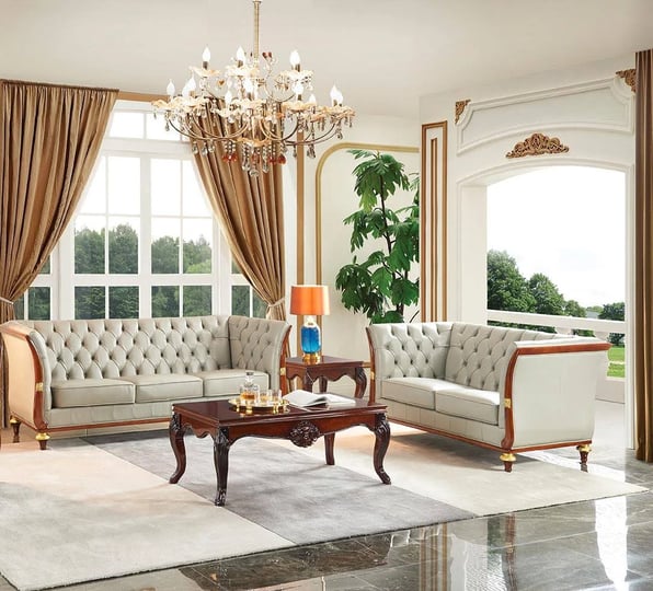light-grey-top-grain-leather-tufted-sofa-set-2-pcs-contemporary-esf-401-1