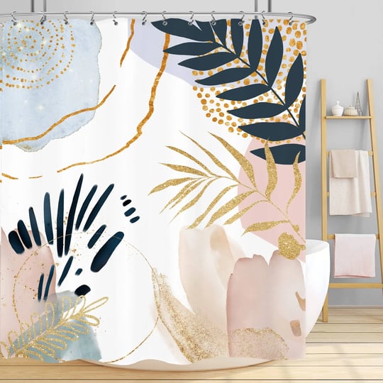 lightinhome-abstract-mid-century-shower-curtain-60wx72h-boho-pastel-geometric-golden-leaves-minimali-1