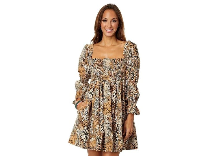 lilly-pulitzer-beyonca-print-smocked-long-sleeve-dress-in-rattan-walk-on-the-wild-side-1