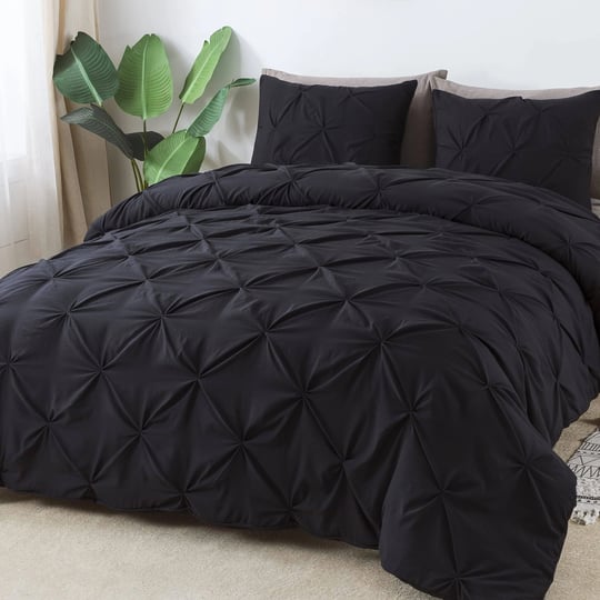 litanika-black-queen-pinch-pleat-duvet-cover-3-pieces-pintuck-cover-soft-microfiber-bedding-set-with-1