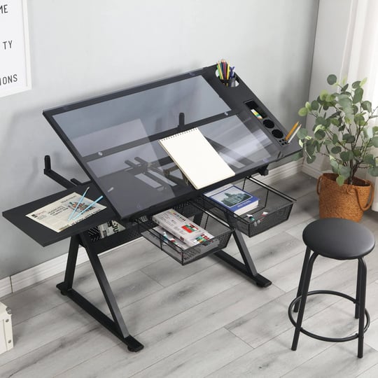livinest-height-adjustable-drafting-table-modern-tempered-glasses-artist-drawing-table-tilted-tablet-1