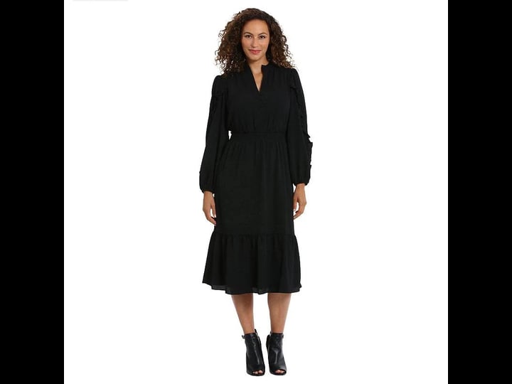 london-times-ruffle-sleeve-bubble-flounce-midi-dress-in-black-at-nordstrom-rack-size-15