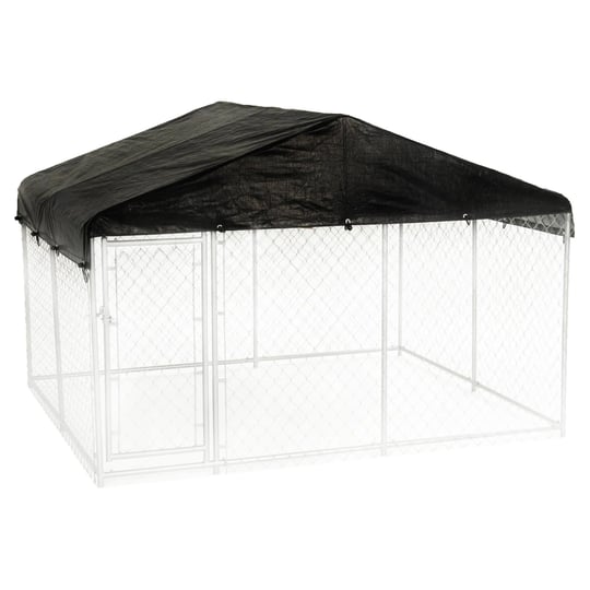 lucky-dog-10-x-10-ft-outdoor-steel-chain-link-dog-kennel-waterproof-roof-cover-grey-silver-1