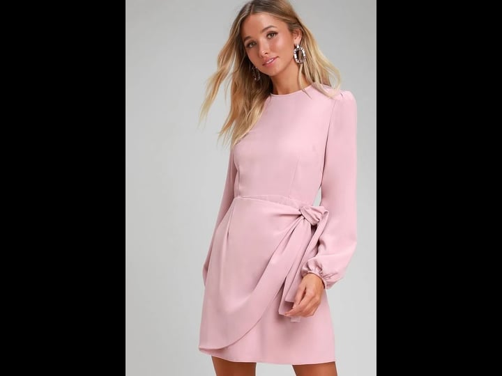 lulus-believe-it-or-knot-rose-pink-long-sleeve-tie-front-skater-dress-size-large-100-polyester-1