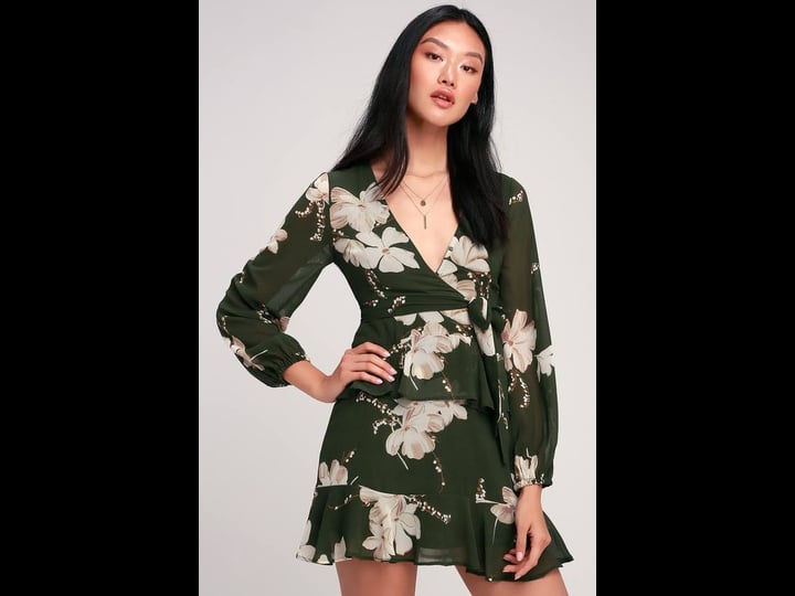 lulus-jasmine-and-yours-olive-green-floral-print-long-sleeve-dress-size-large-100-polyester-1