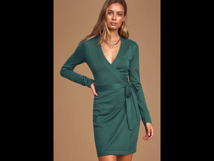 lulus-literary-lover-forest-green-wrap-sweater-dress-size-small-1