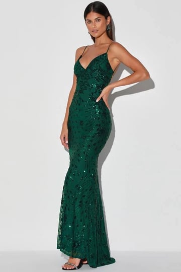 lulus-photo-finish-forest-green-sequin-lace-up-maxi-dress-size-small-100-polyester-1