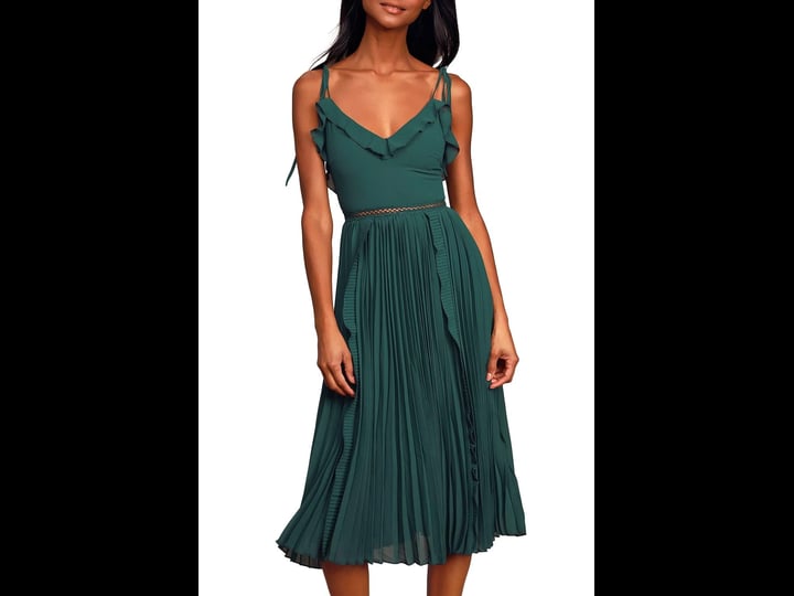 never a dull moment emerald green tie-strap pleated midi dress Eden Midi Dress ~ Emerald Stretch – Show Me Your Mumu main image 1