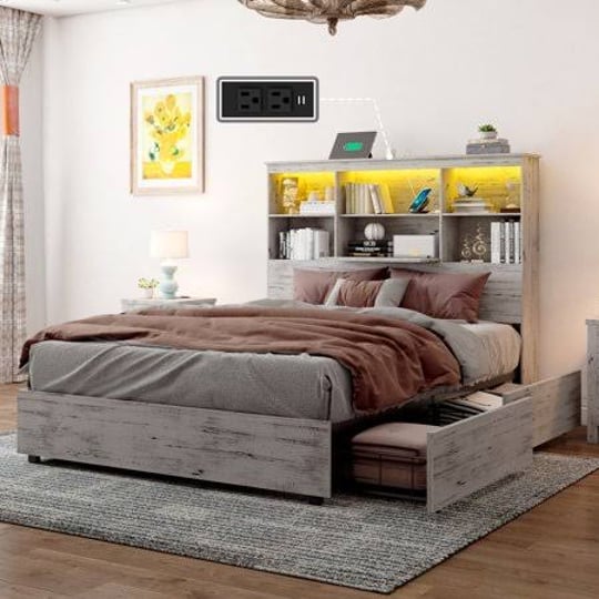 luxoak-king-size-bed-frame-with-led-bookcase-headboard-4-drawers-wooden-storage-bed-with-charging-st-1