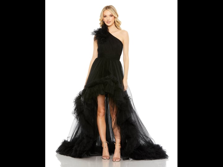 mac-duggal-ruffled-one-shoulder-high-low-tulle-gown-in-black-size-9