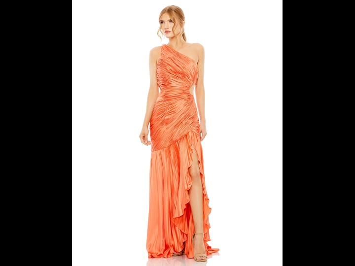 mac-duggal-side-cut-out-one-shoulder-pleated-wedding-guest-maxi-gown-in-coral-size-1