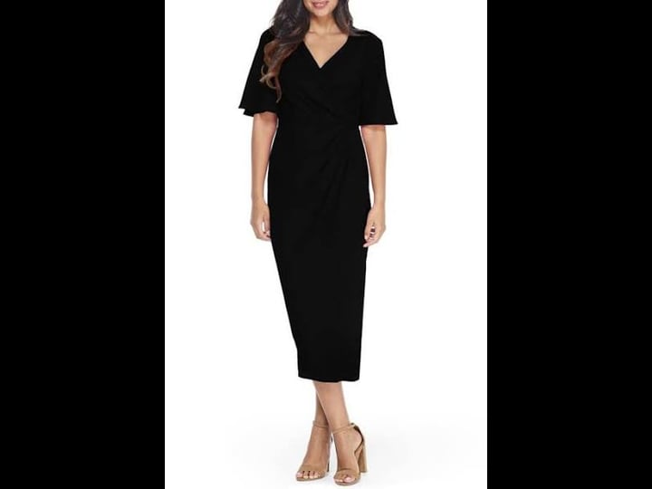 maggy-london-flutter-sleeve-faux-wrap-midi-dress-in-black-at-nordstrom-size-3