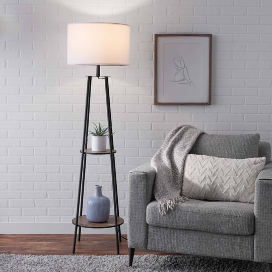 mainstays-etagere-matte-black-floor-lamp-with-2-wood-shelves-brown-1