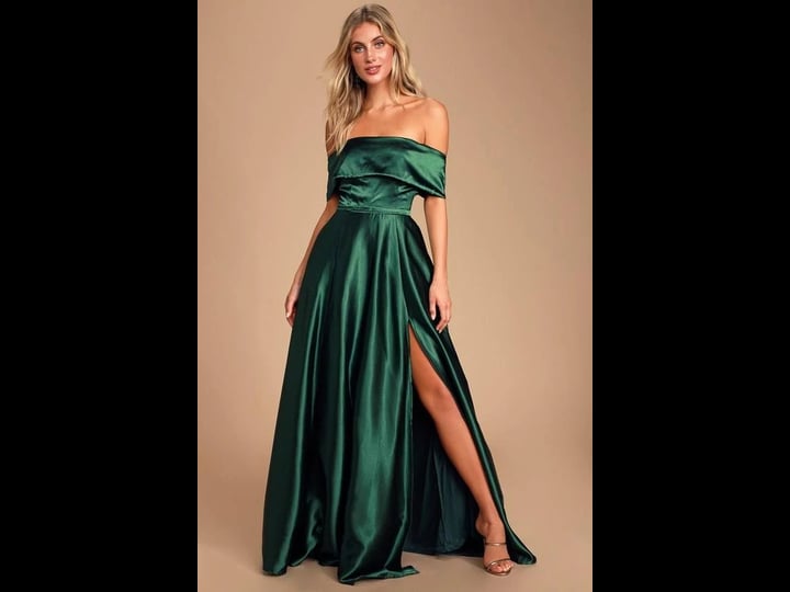 maniju-forest-green-satin-off-the-shoulder-maxi-dress-womens-small-100-polyester-1
