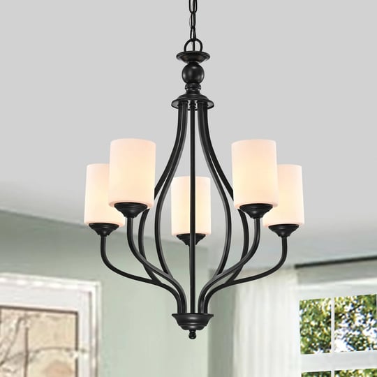 matte-black-5-light-chandelier-with-white-etched-glass-shades-1