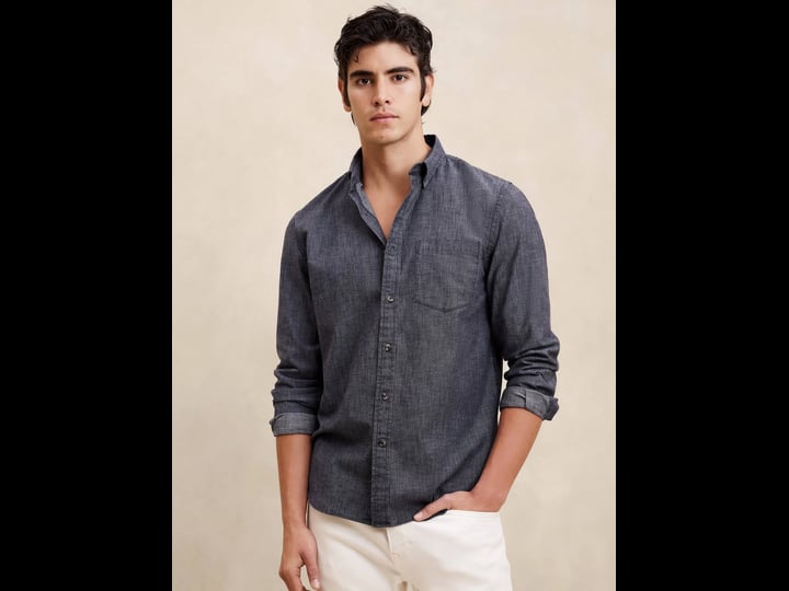 mens-slim-coated-chambray-shirt-moody-blue-regular-size-m-1