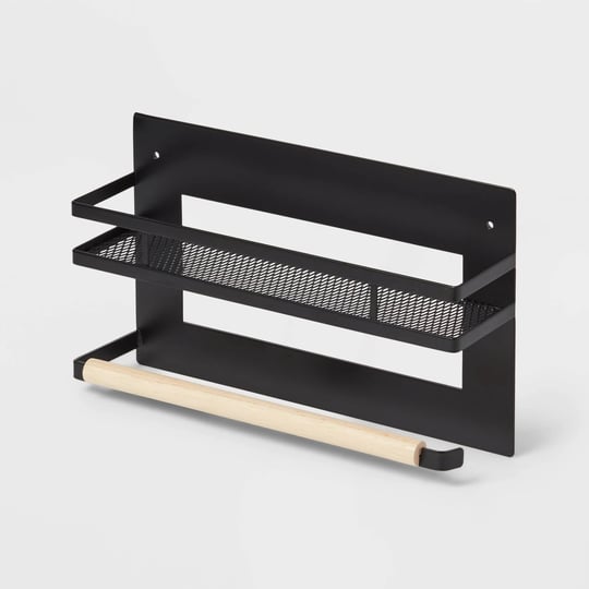 metal-magnetic-side-of-fridge-organizer-with-mesh-shelf-with-powder-coated-finish-black-brightroom-1