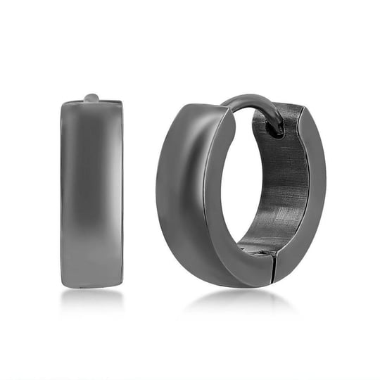 metallo-stainless-steel-polished-huggie-hoop-earrings-mens-black-1