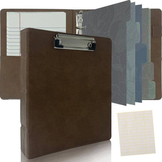 metrubyone-mini-3-ring-leather-binder-for-5-5-x-8-5-with-clipboard-vintage-hardback-1-inch-binder-cl-1