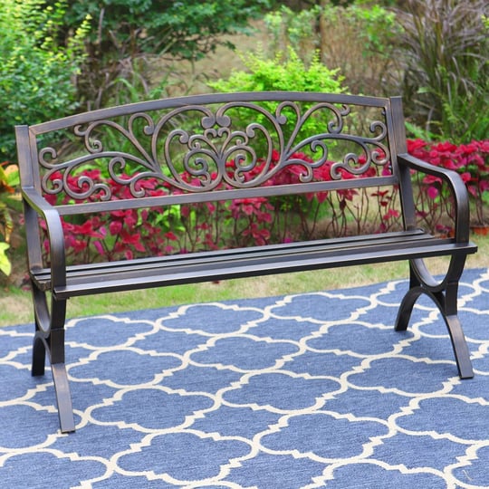 mfstudio-50-inches-outdoor-garden-benchcast-iron-metal-frame-patio-park-bench-with-floral-pattern-ba-1