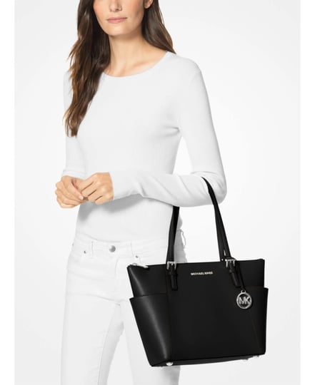 michael-michael-kors-womens-jet-set-large-top-zip-leather-tote-black-silver-1