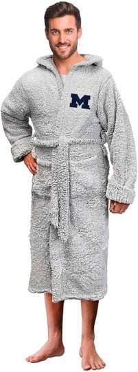 michigan-wolverines-ncaa-adult-plush-hooded-robe-with-pockets-gray-1