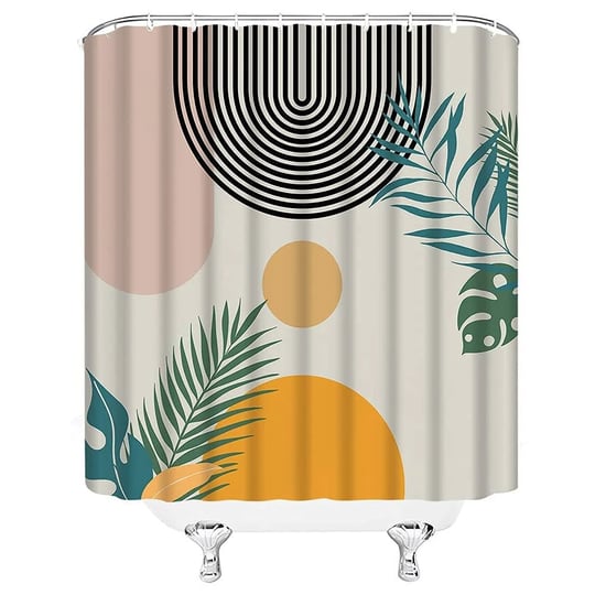 mid-century-modern-shower-curtain-abstract-boho-tropical-leaves-plant-arch-sun-minimalist-aesthetic--1