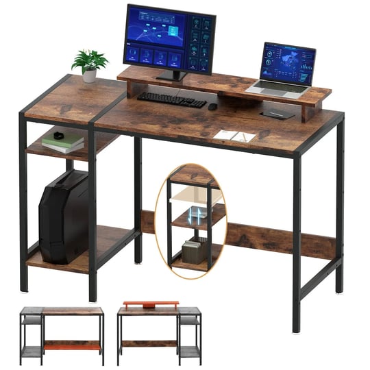 minosys-gaming-computer-desk-47-home-office-small-desk-with-monitor-stand-rustic-writing-desk-for-2--1