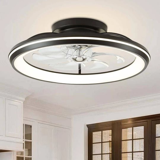 modern-19-3-in-indoor-matte-black-low-profile-flush-mount-ceiling-fan-with-dimmable-led-light-with-r-1