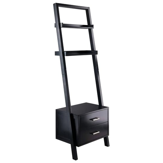 modern-black-2-drawer-entryway-shelf-leaning-ladder-bookshelf-bookcase-1
