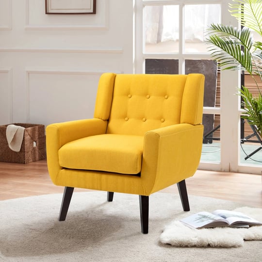 modern-cotton-linen-upholstered-armchair-tufted-accent-chair-yellow-1
