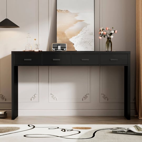 modern-minimalist-console-table-with-open-tabletop-and-four-drawers-with-metal-handles-for-entry-way-1