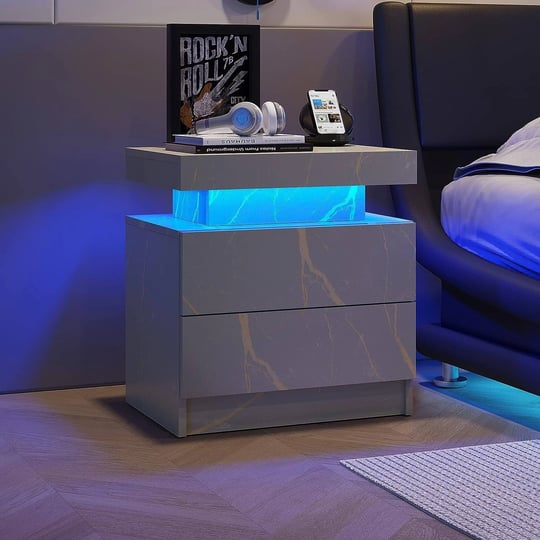 modern-style-nightstand-with-led-lights-and-2-drawers-graysilver-1