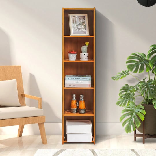 monibloom-narrow-5-tier-bookcase-bamboo-tall-freestanding-display-storage-shelves-collection-decor-f-1