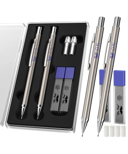 mr-pen-mechanical-pencils-0-5-pack-of-2-metal-mechanical-pencil-with-lead-and-eraser-drafting-pencil-1