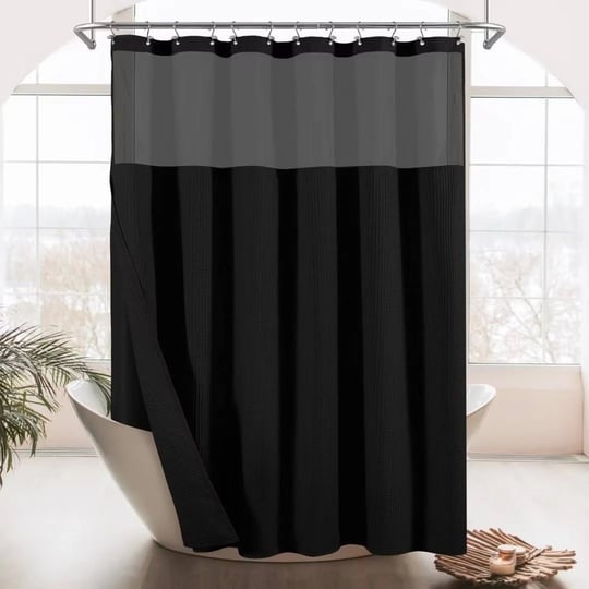 mrs-awesome-honeycomb-waffle-weave-shower-curtain-with-snap-in-liner-71-inchw-x-78-inchl-black-size--1