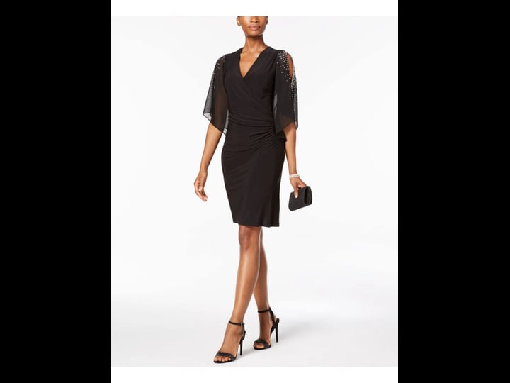 msk-petite-beaded-chiffon-sleeve-dress-black-size-pl-1