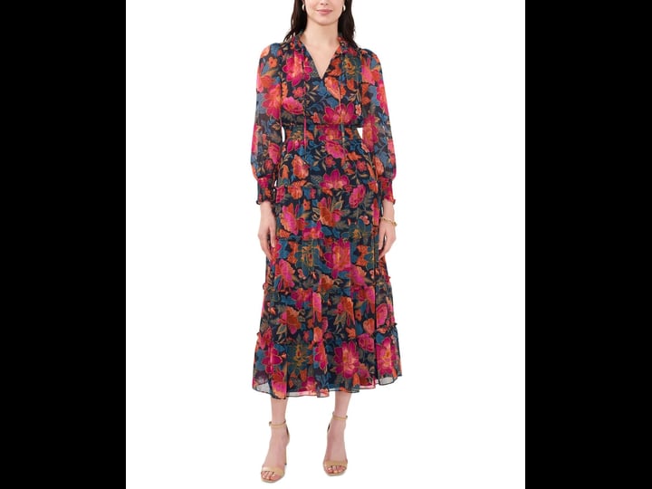 msk-petite-split-neck-smocked-trim-tiered-maxi-dress-navy-1