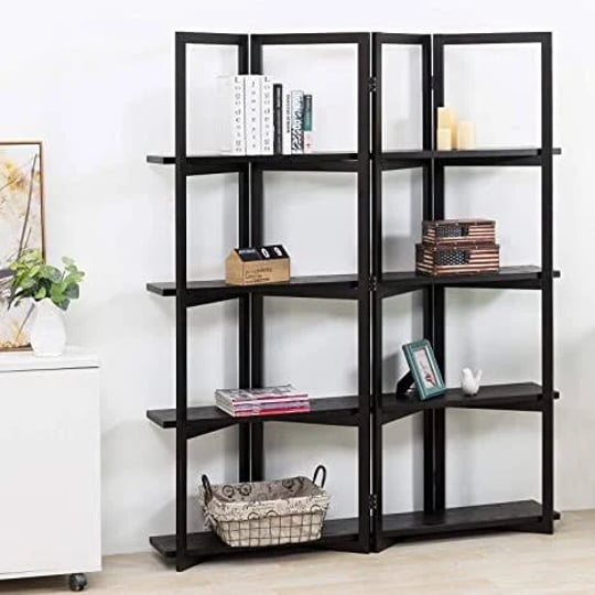 mygift-4-panel-open-bookcase-black-wood-room-divider-with-4-shelves-1
