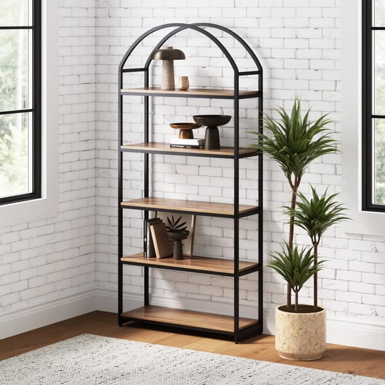 nathan-james-haven-etagere-bookshelf-5-shelf-bookcase-in-oak-wood-and-black-metal-frame-with-arch-to-1