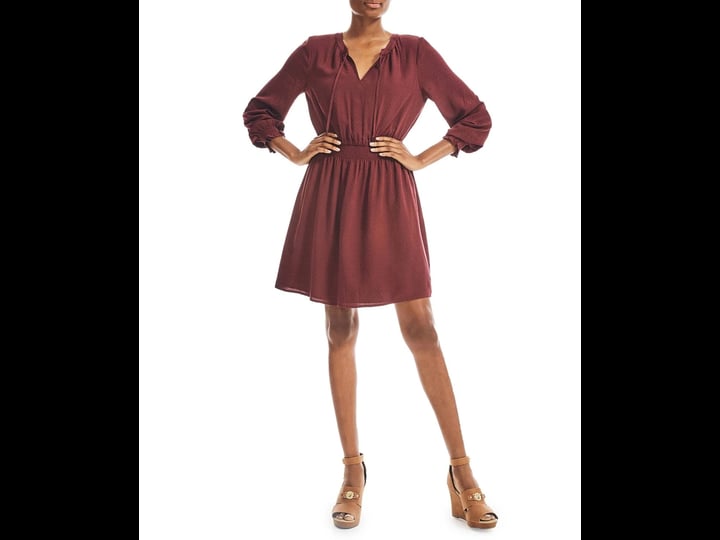 nautica-womens-smocked-long-sleeve-dress-red-size-medium-1