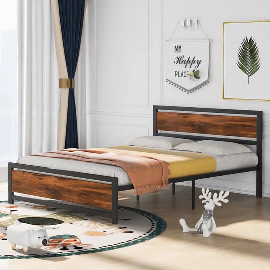 nestfair-queen-size-platform-bed-with-headboard-and-footboard-black-1