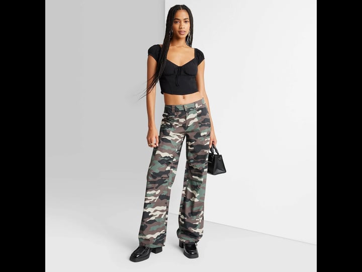 new-womens-mid-rise-parachute-pants-wild-fable-olive-green-camo-l-1