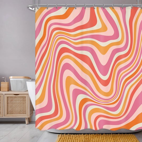 newsely-abstract-modern-pink-orange-shower-curtain-60wx72h-inch-retro-70s-art-spiral-swirl-pink-groo-1
