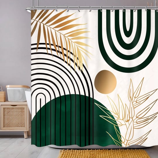 newsely-green-chic-abstract-boho-shower-curtains-for-bathroom-mid-century-modern-arch-sun-minimalist-1