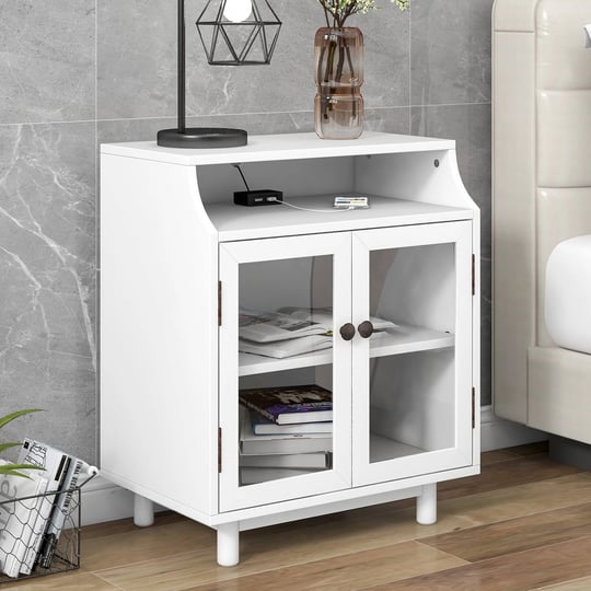 nightstand-with-storage-shelves-and-cabinets-glass-doorusb-design-white-1