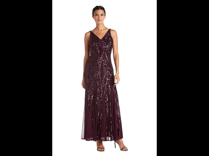 nightway-petite-size-sleeveless-sequin-gown-plum-1