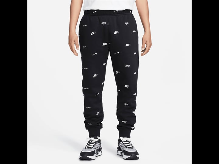 nike-mens-club-fleece-brushed-back-allover-print-joggers-black-size-xl-1