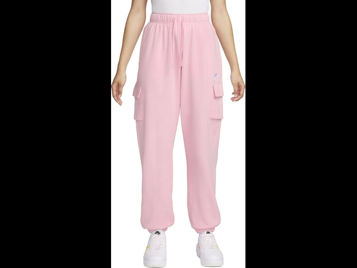 nike-womens-sportswear-club-fleece-mid-rise-oversized-cargo-sweatpants-pink-size-xl-fleece-polyester-1