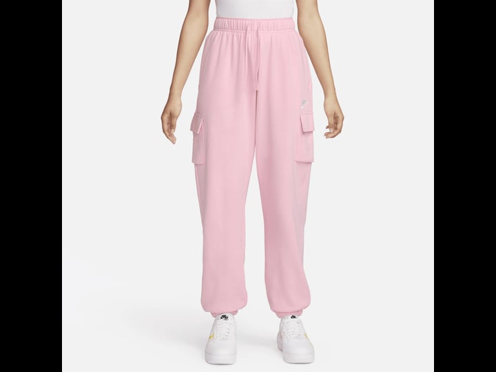 nike-womens-sportswear-club-fleece-mid-rise-oversized-cargo-sweatpants-pink-size-xs-fleece-polyester-1
